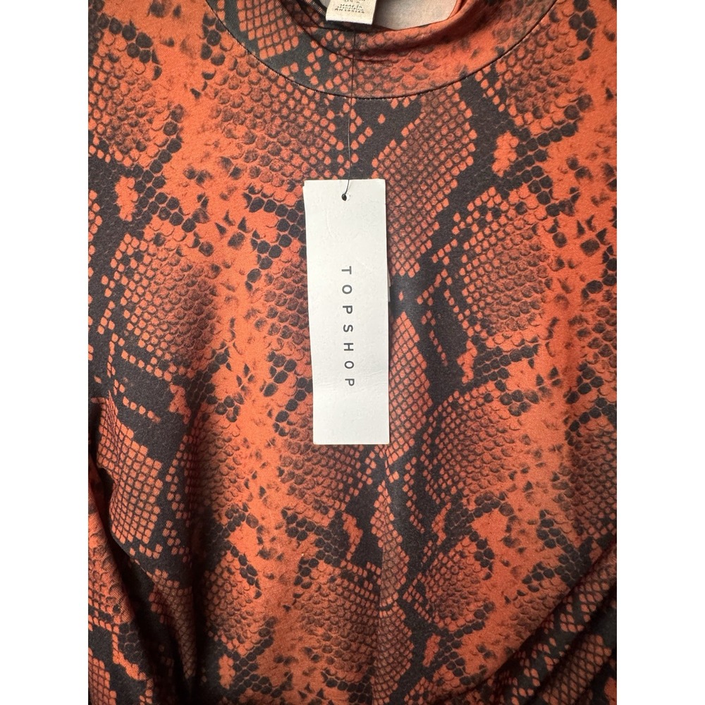 Topshop Snakeskin Print Top NWT Orange Brown Long Sleeve Ruched Mock Neck Size 6 - Picture 5 of 5